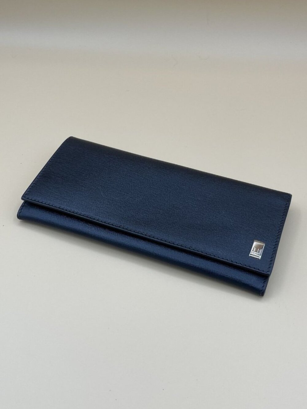 Dunhill Black Grained Leather Long Bifold Wallet Monogram Lining Made in Italy